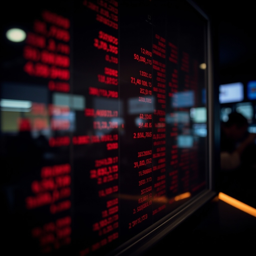 A financial terminal screen showing Brent crude at $119 per barrel with red percentage arrows and a background of trading floor monitors