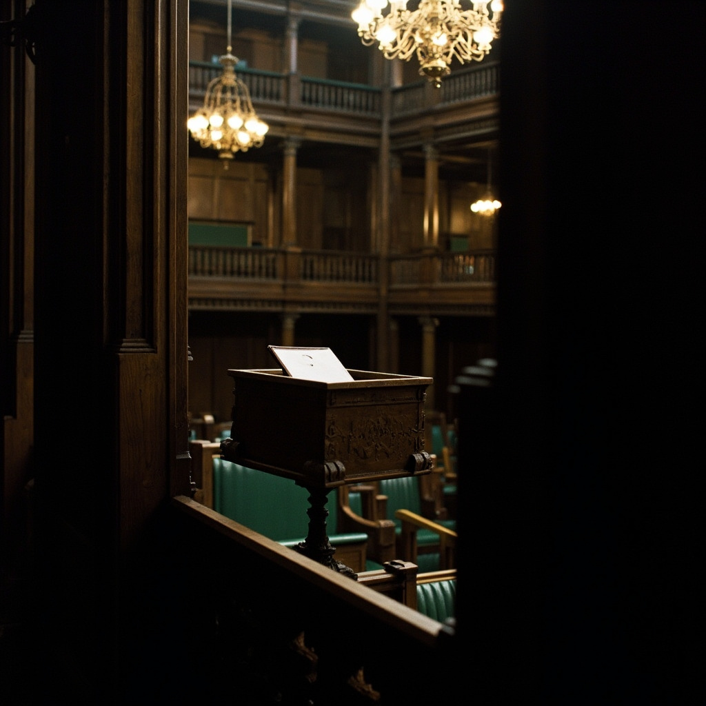 The Palace of Westminster at dusk with security barriers visible along the Thames embankment