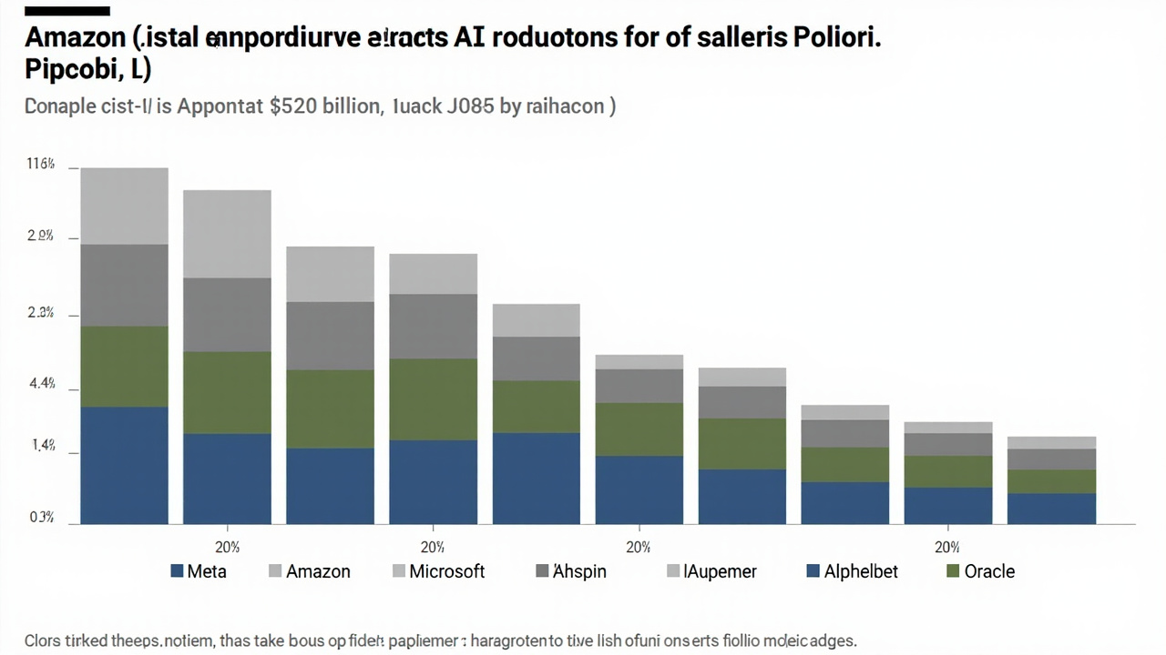 A stacked bar chart showing 2026 AI capital expenditure for Meta, Amazon, Microsoft, Alphabet, and Oracle totaling approximately $720 billion