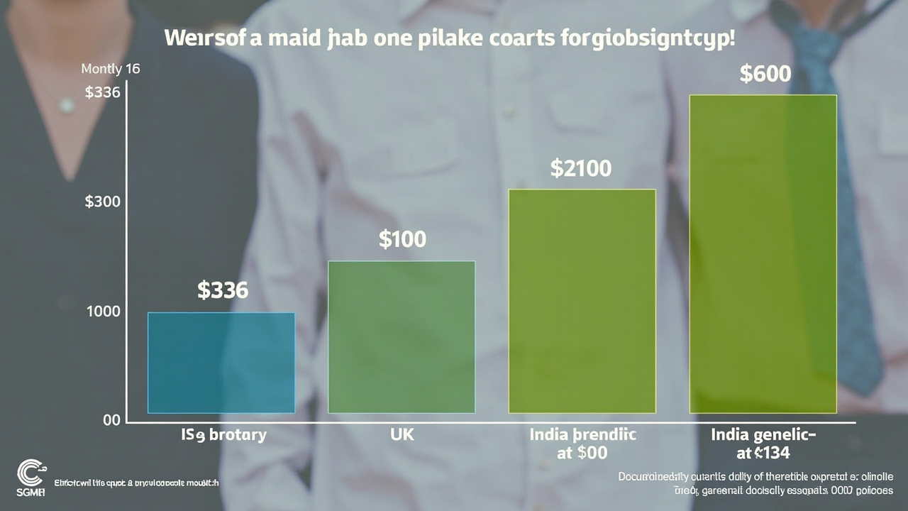 A bar chart comparing monthly semaglutide costs across countries: US at $936, UK at $200, India branded at $100, India generic at $14, and theoretical production cost at $3