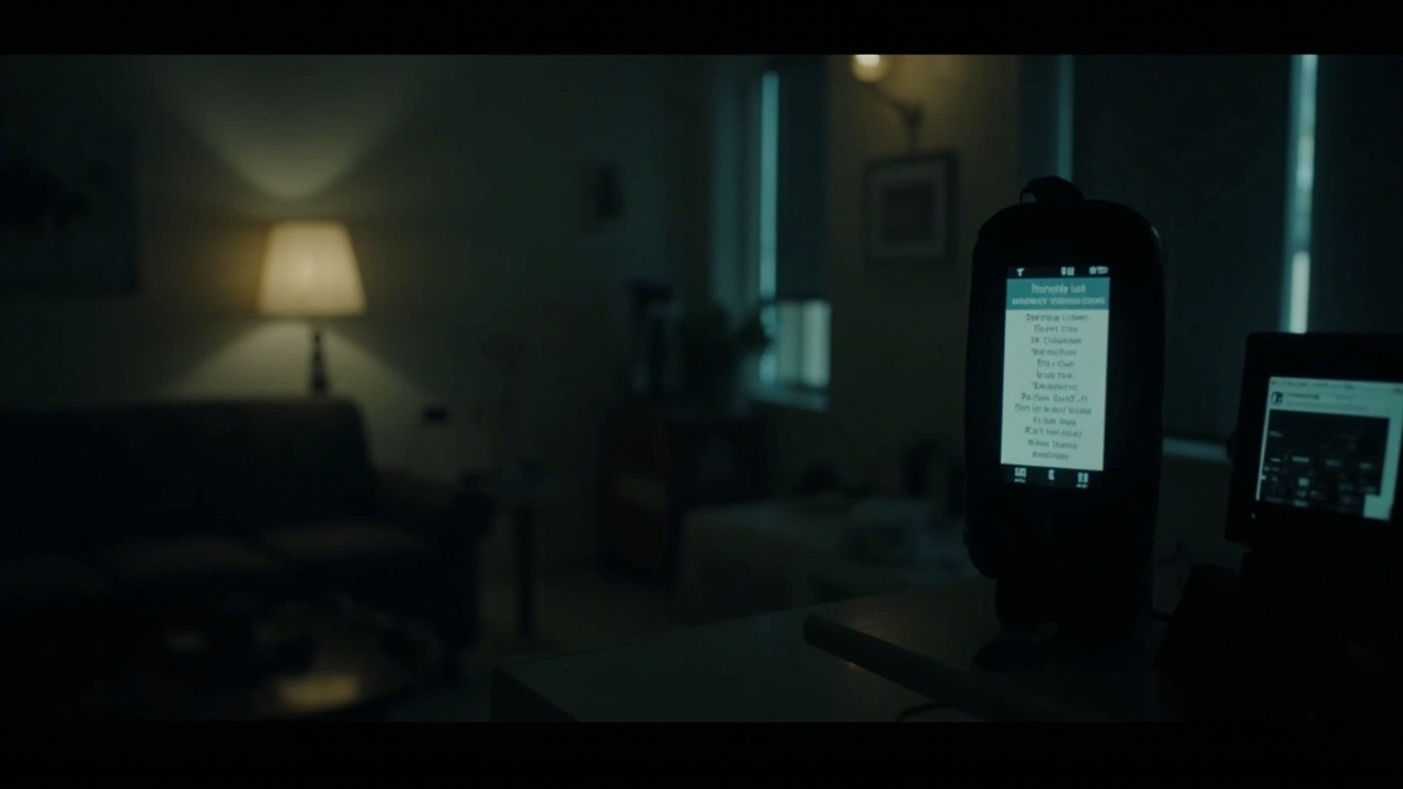 A dimly lit therapy office with an empty couch and a phone showing a waiting list notification with 47 names