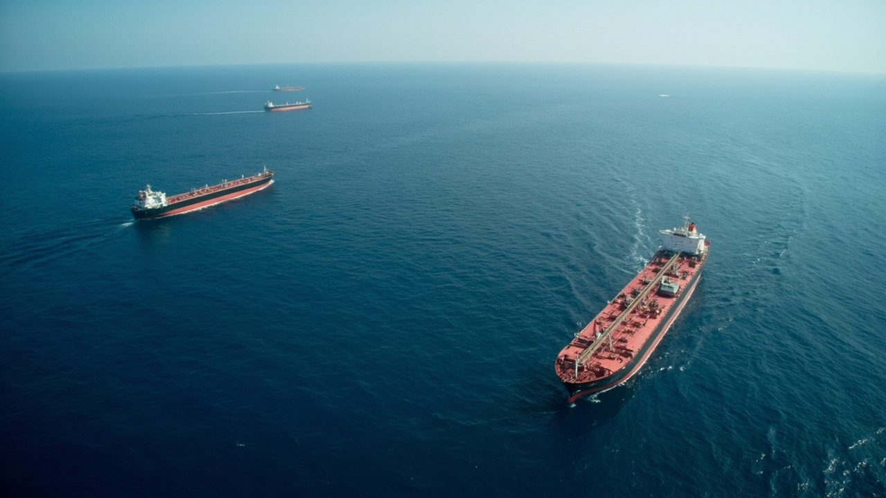 Satellite view of Iranian oil tankers at sea in the Persian Gulf awaiting sanctions waiver clearance