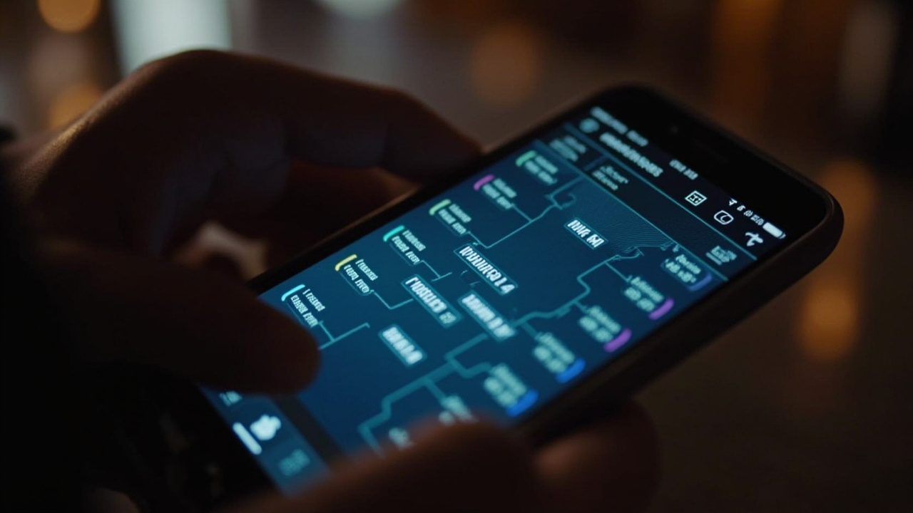 Close-up of a mobile phone showing a sports betting app with March Madness brackets and dollar amounts on a bar counter