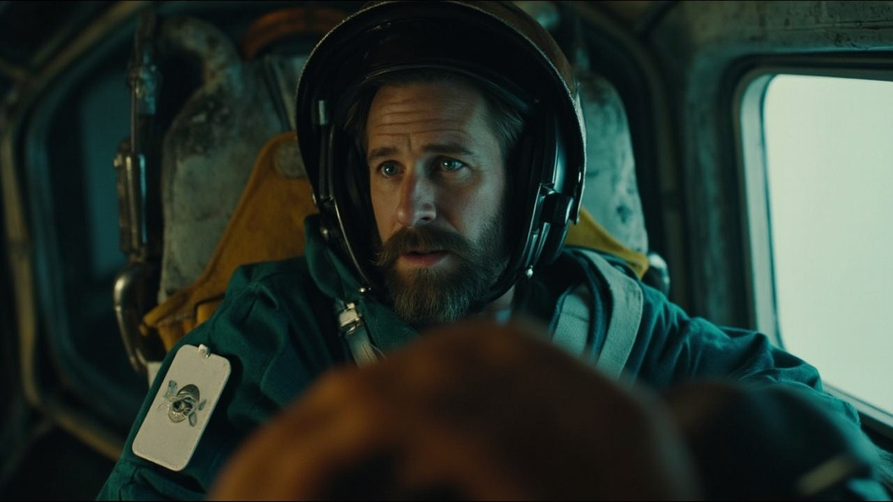 Ryan Gosling in a spacesuit inside the Hail Mary spacecraft cockpit
