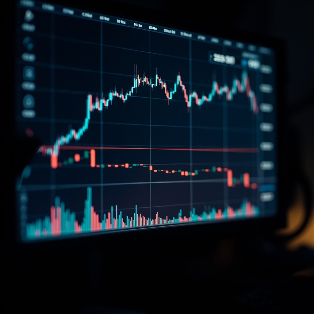 A digital trading screen showing Bitcoin's price hovering at $70,700 with a flat horizontal trendline and low volume bars beneath