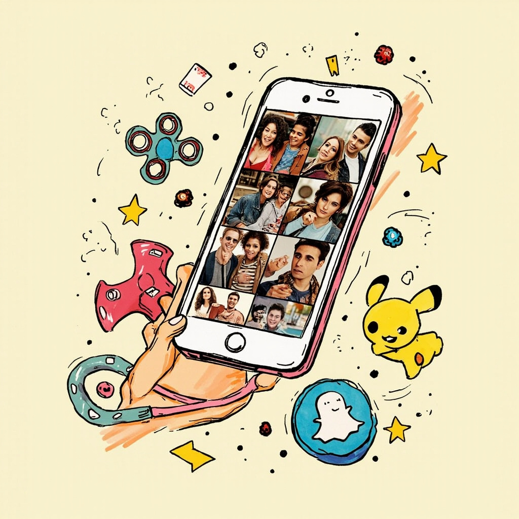 A smartphone screen showing a TikTok grid of throwback 2016 photo dumps with Instagram-era filters and Snapchat dog ears