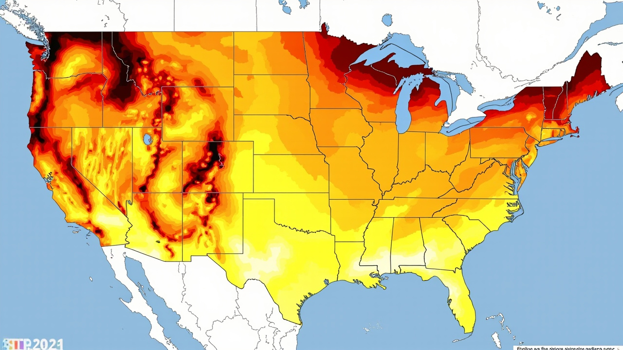 A NOAA temperature anomaly map of the United States showing widespread orange and red indicating above-average heat