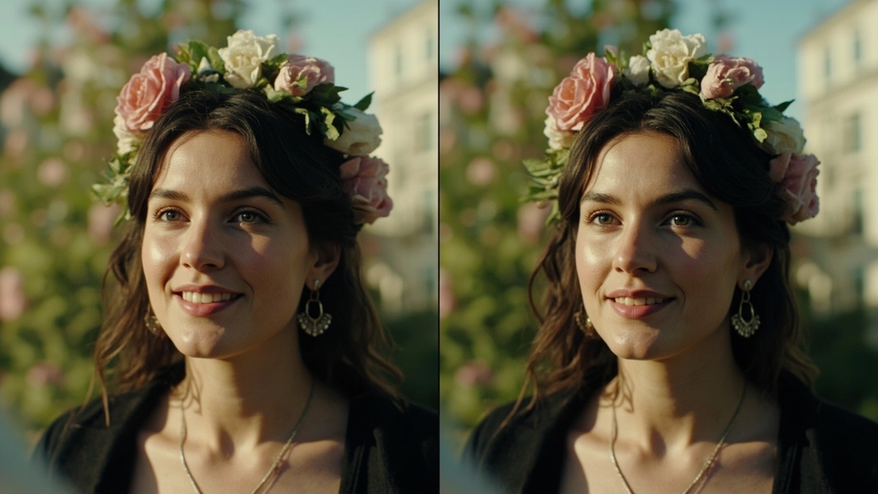 A split-screen showing a 2016 flower-crown selfie filter next to an identical 2026 recreation on a phone screen