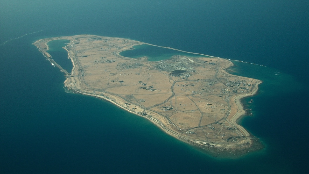 Satellite view of Kharg Island in the northern Persian Gulf with military positions visible