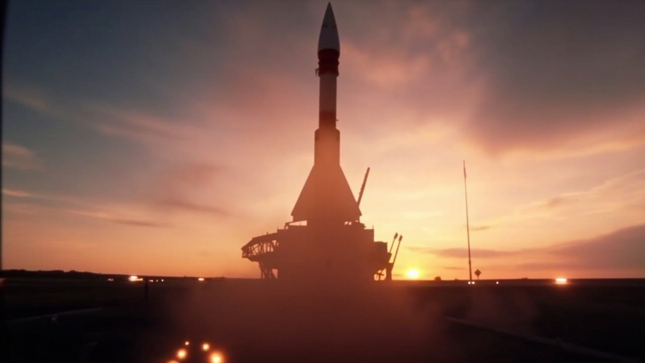 NASA Artemis rocket on launch pad at sunrise