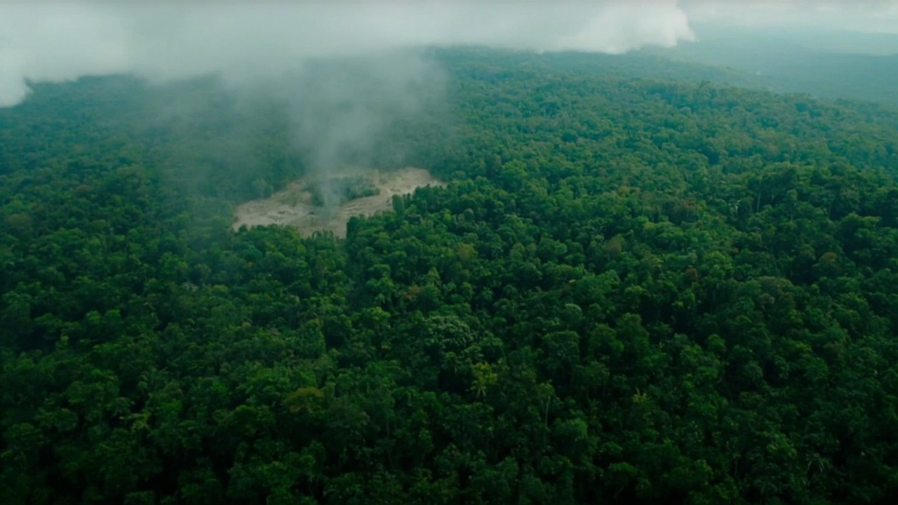 Aerial view of Amazon rainforest with a deforested boundary visible, illustrating the measurement debate