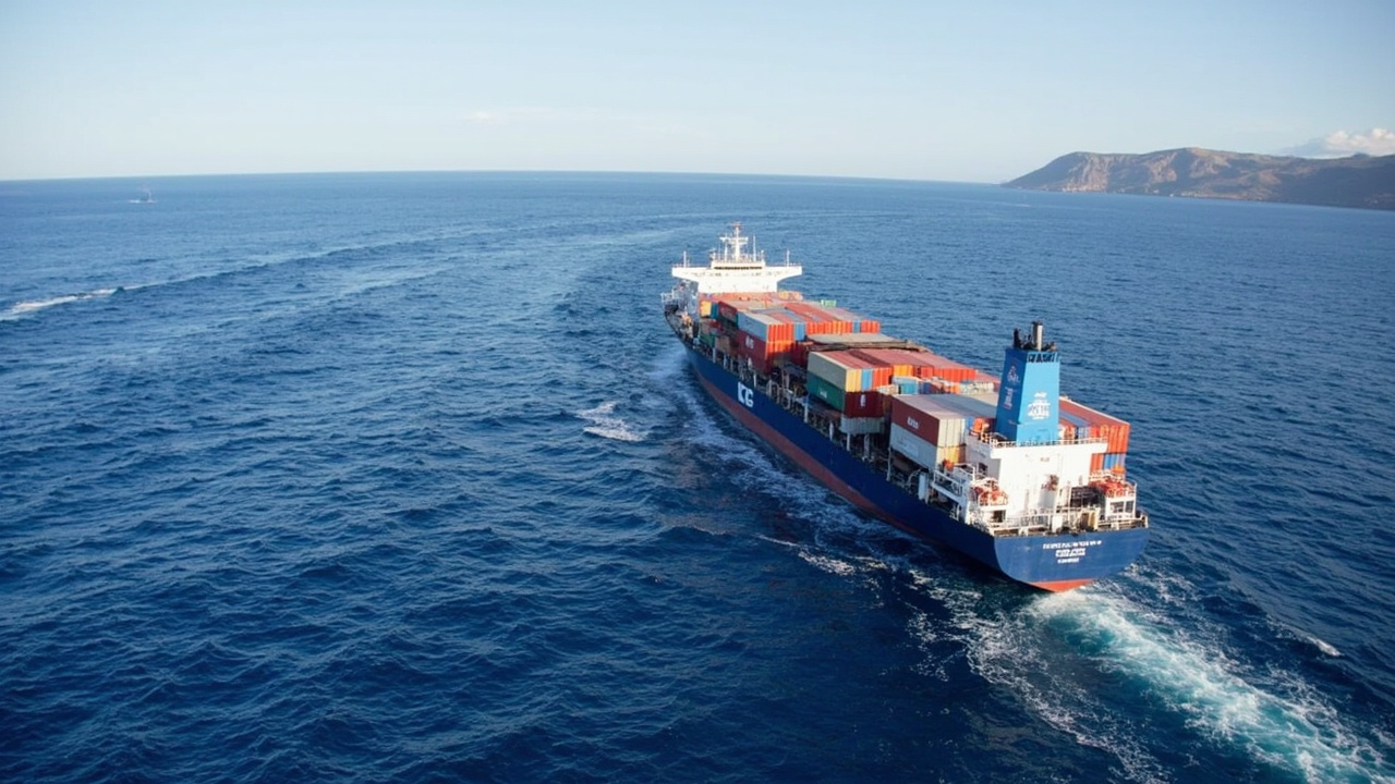 A large cargo vessel navigating around the Cape of Good Hope, adding two weeks to its voyage