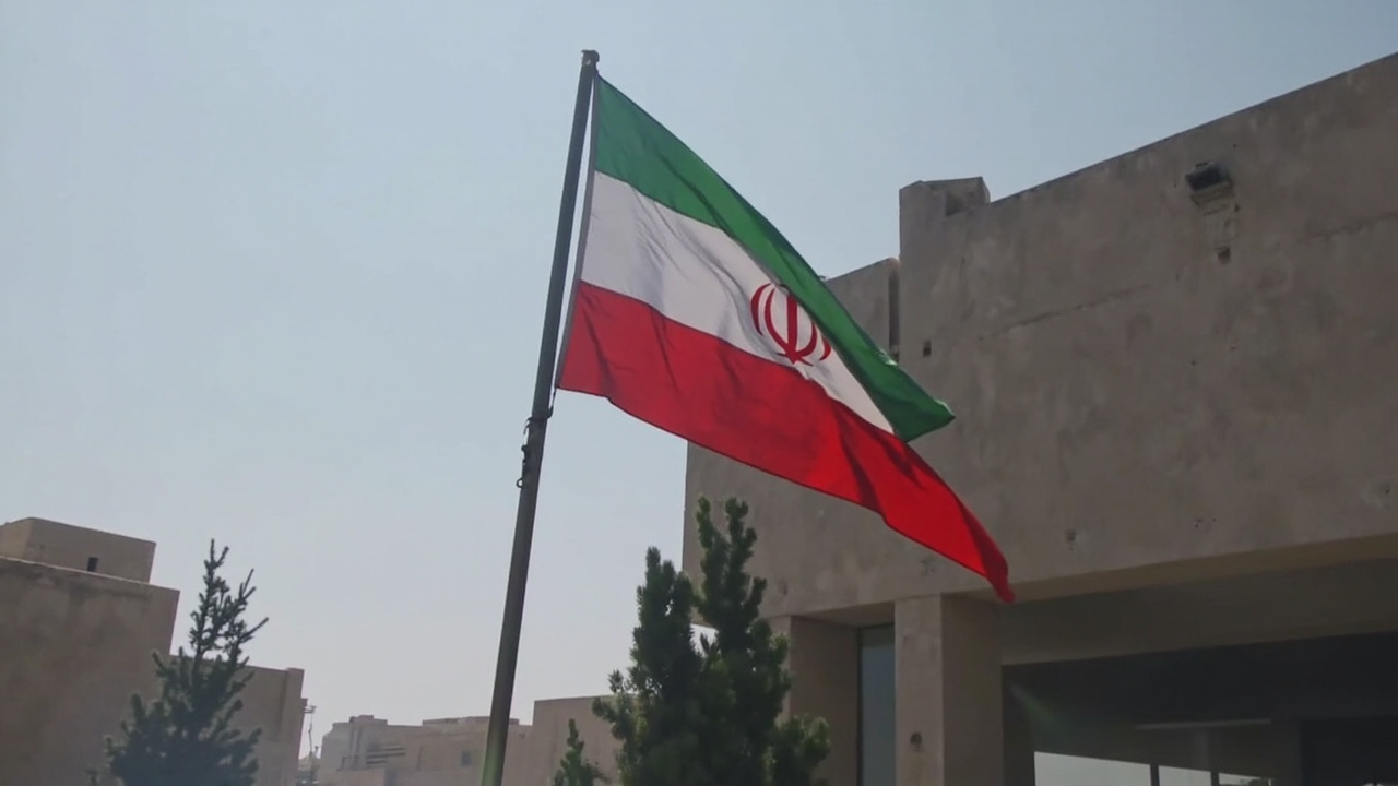 The Iranian flag flying outside a government building in Tehran as diplomatic efforts stall