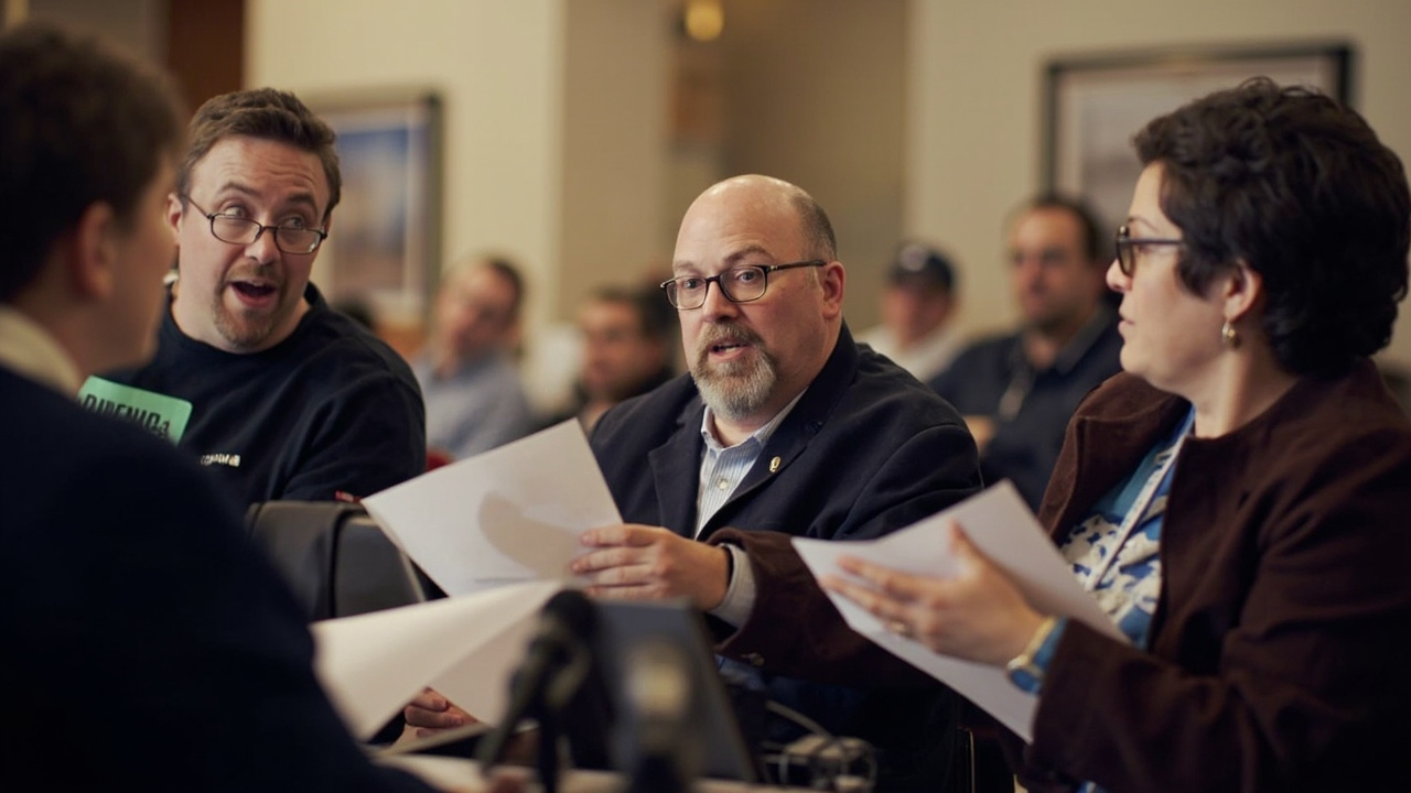 Indivisible and 50501 organizers coordinating with local chapter leaders at a training session ahead of March 28