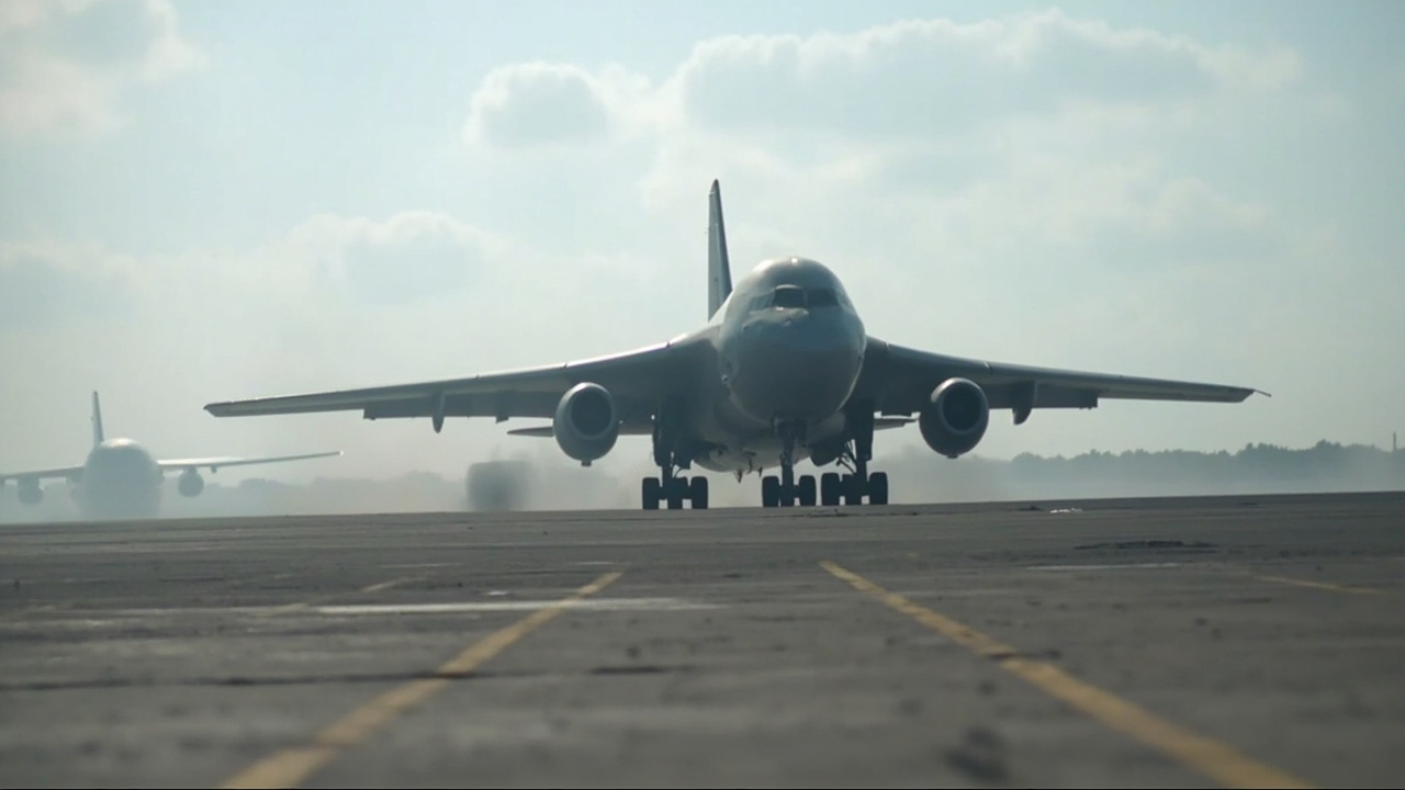 Russian cargo aircraft on a tarmac, symbolic of the drone transfer operation