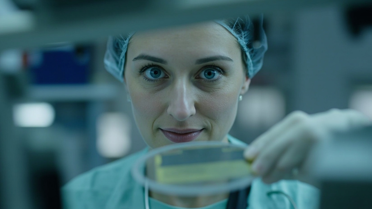 Semiconductor wafer being inspected in cleanroom facility