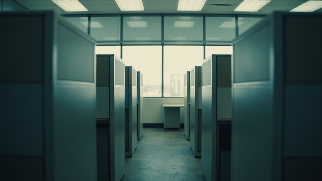 Empty office cubicles representing workforce reduction
