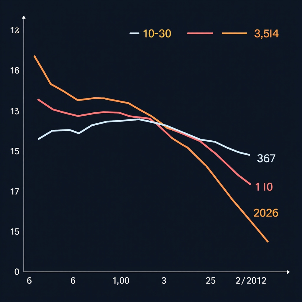 Three overlapping line charts on a dark background showing declining democracy scores, each labeled with a different index name, converging downward