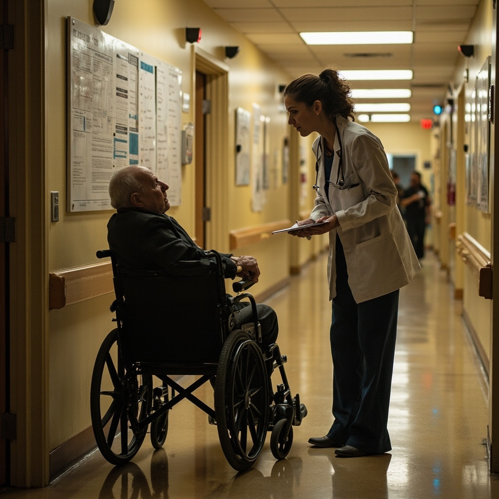 Research laboratory with a scientist reviewing brain scan data on a monitor, molecular models on the desk, clinical lighting