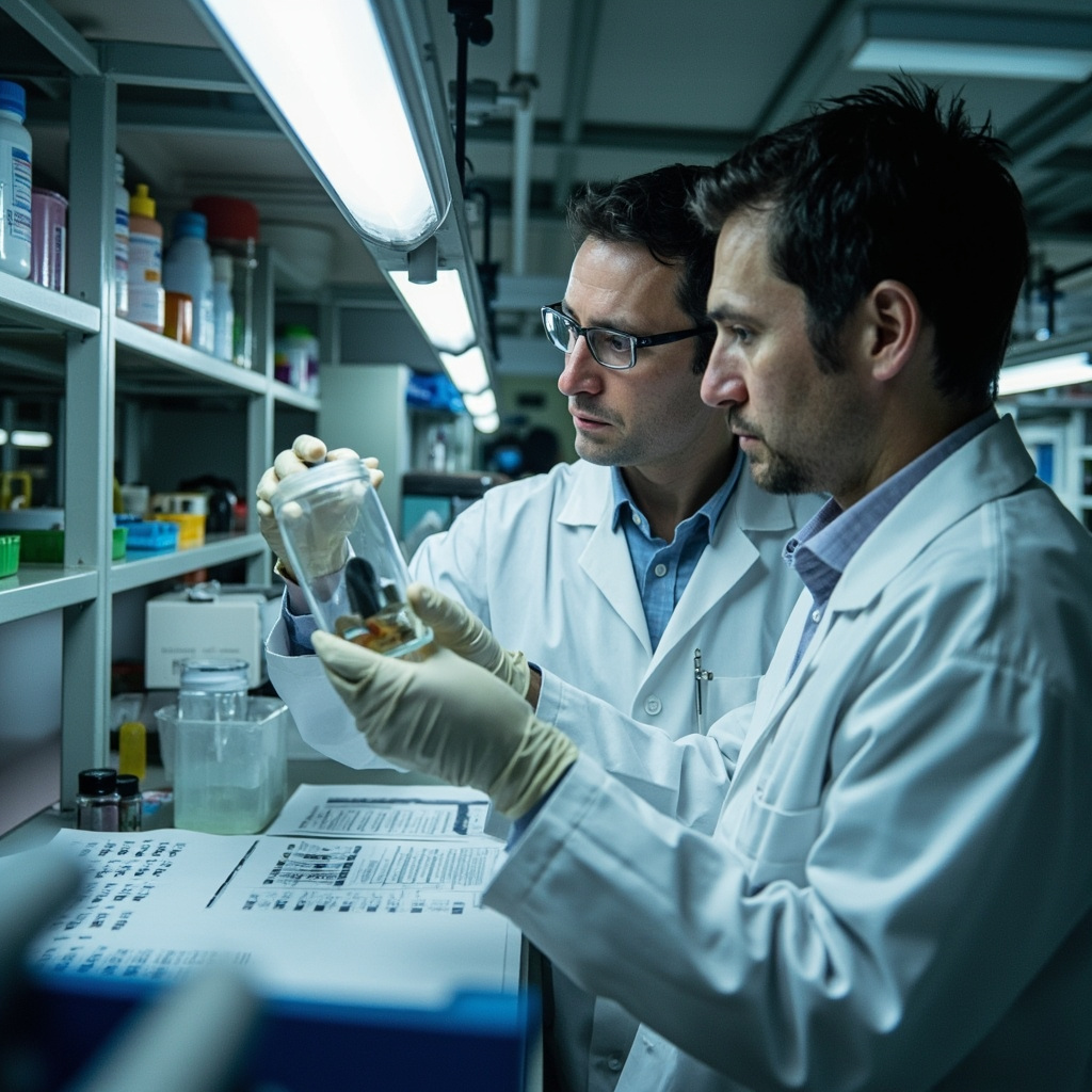 Scientist holding sample of porous carbon material in laboratory, carbon capture research
