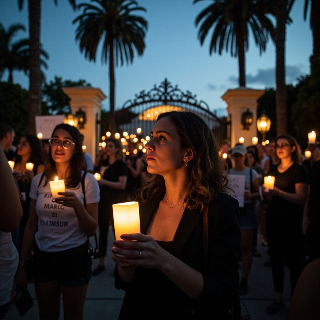 Crowd of No Kings protesters marching near Mar-a-Lago Palm Beach carrying signs on March 28 2026