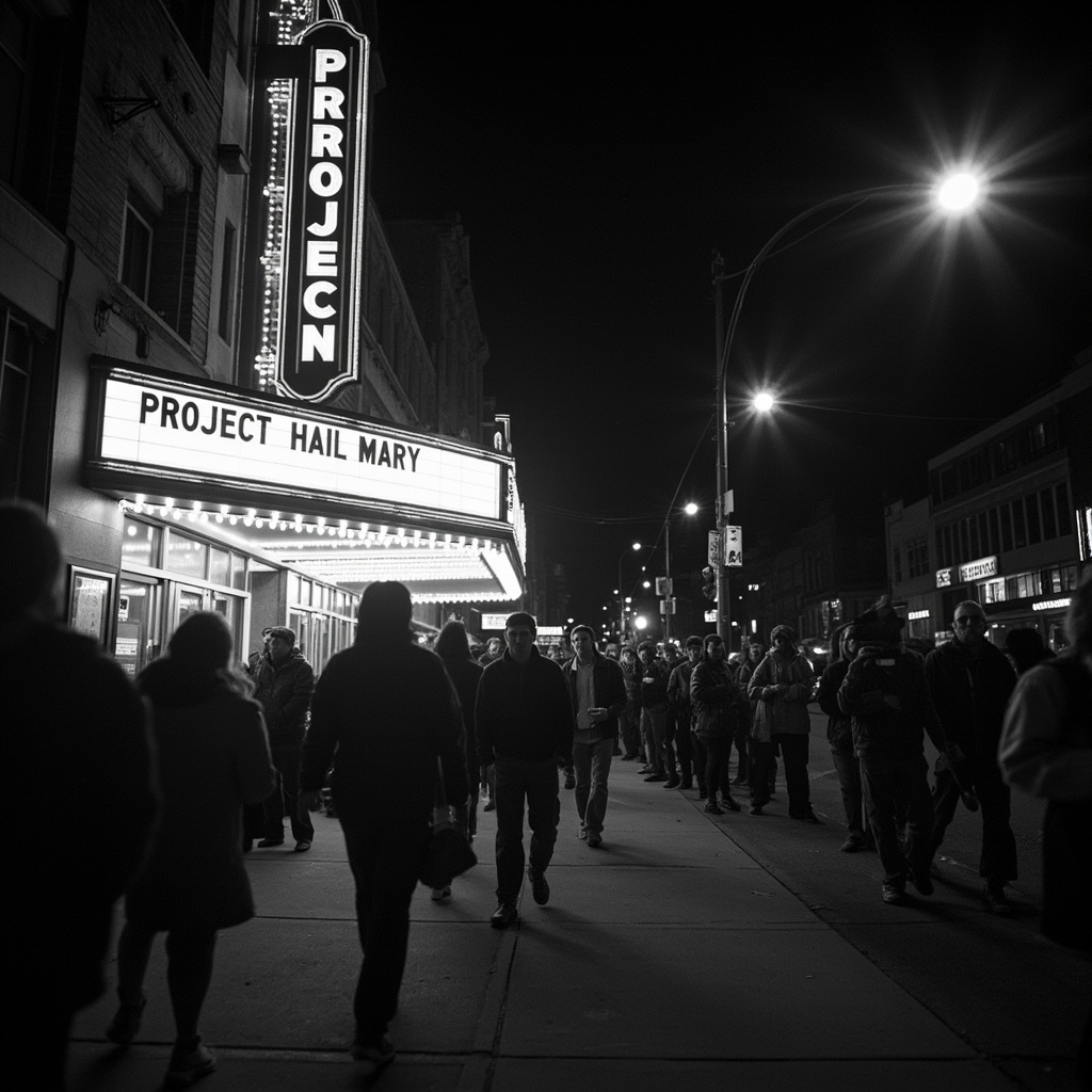 Ryan Gosling as Ryland Grace in Project Hail Mary, floating in a spacecraft interior with Earth visible through the porthole behind him
