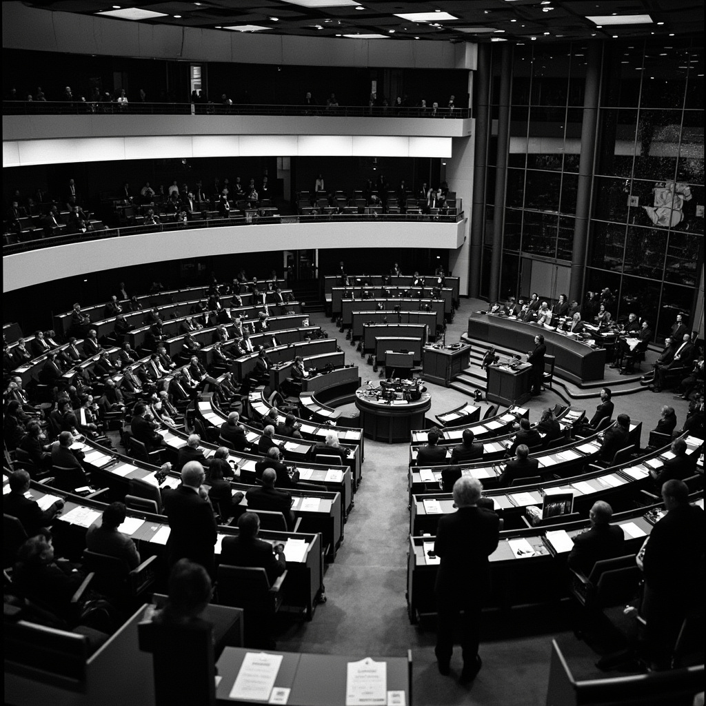 Belgian parliament chamber during session with defense topic on agenda