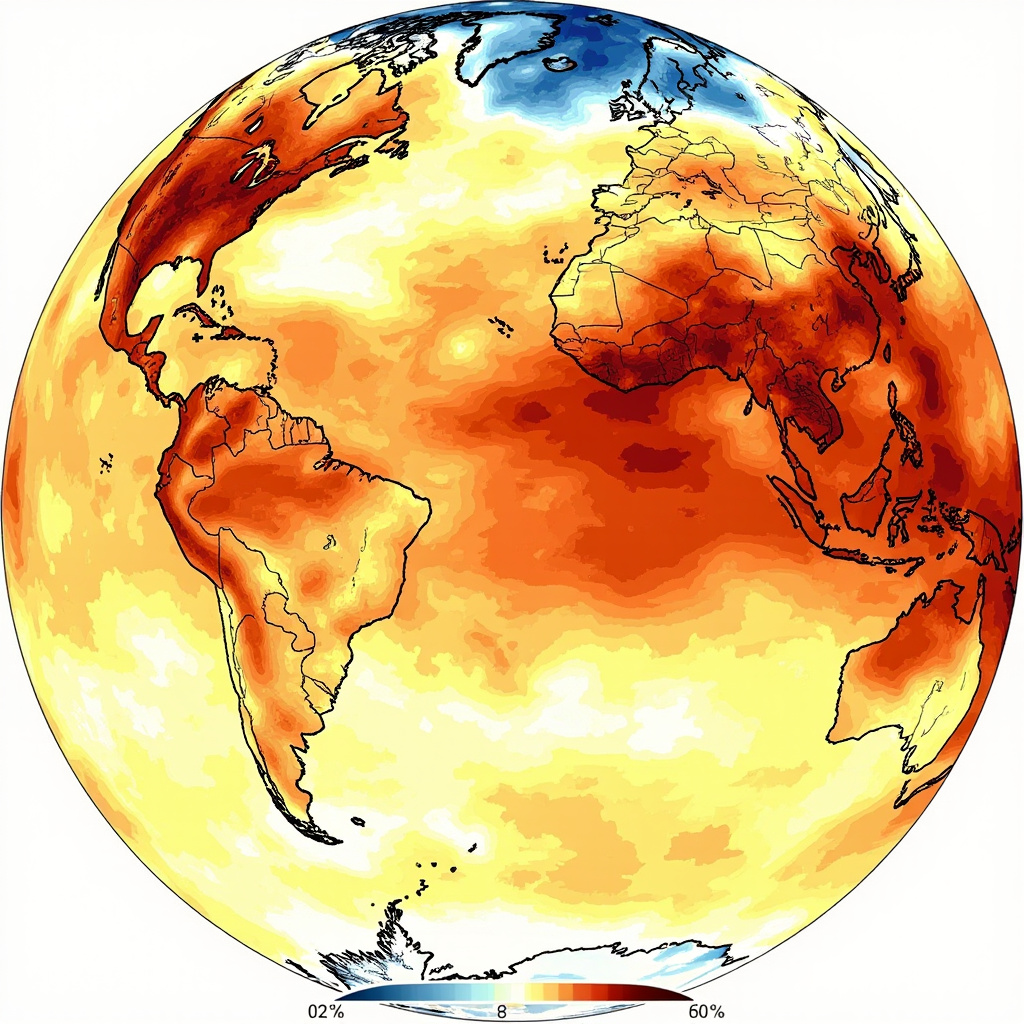 Global temperature anomaly map showing record warm regions across Earth's surface