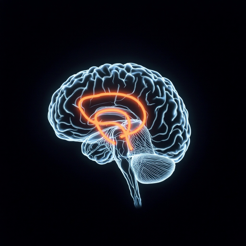 A medical illustration showing GLP-1 receptor pathways in the brain's reward centers