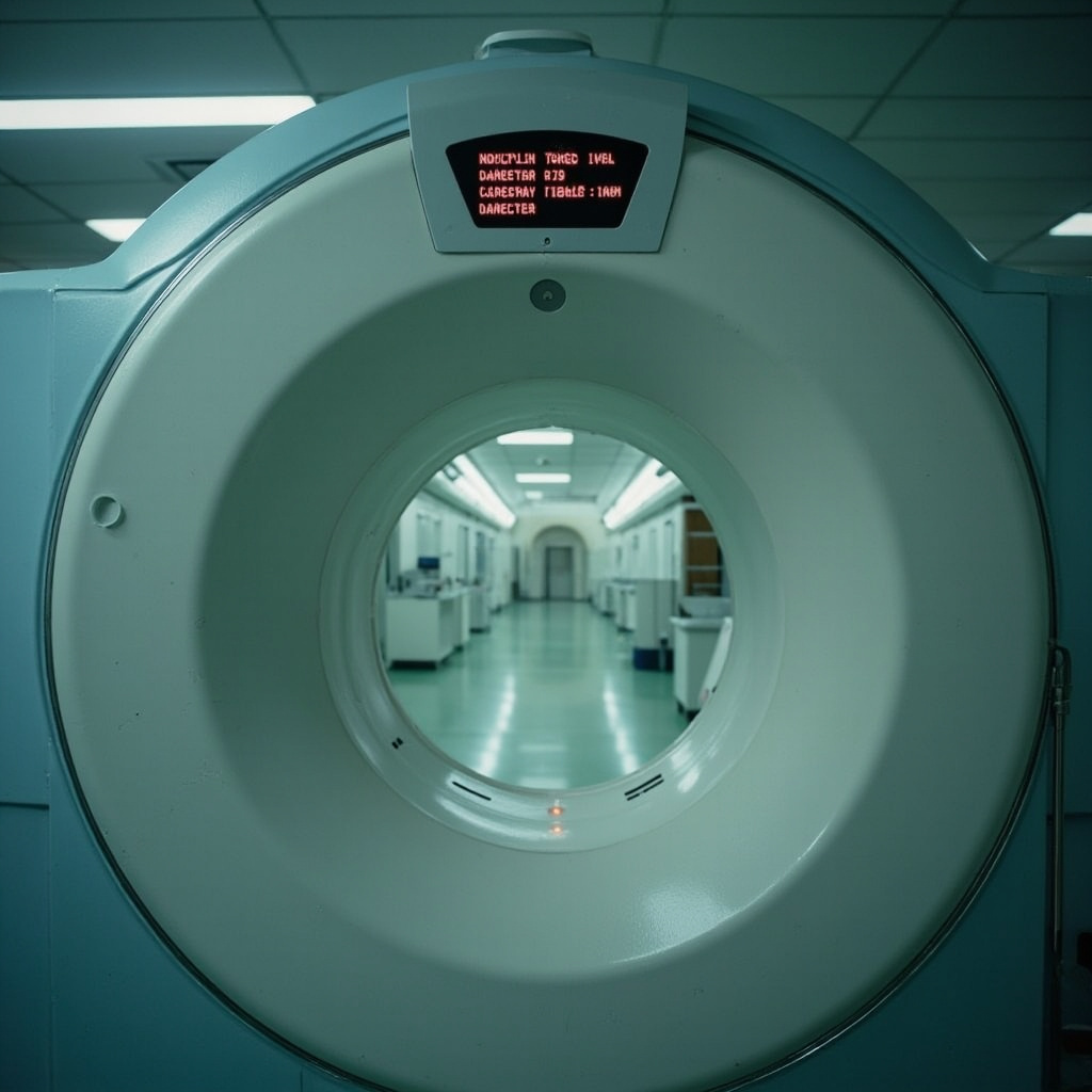 MRI machine in Indian hospital with warning indicator for helium levels