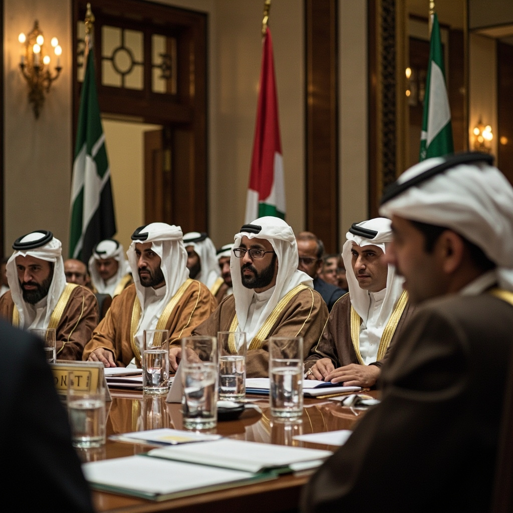 Saudi Crown Prince MBS with Qatar Emir and Jordan King at Jeddah summit table