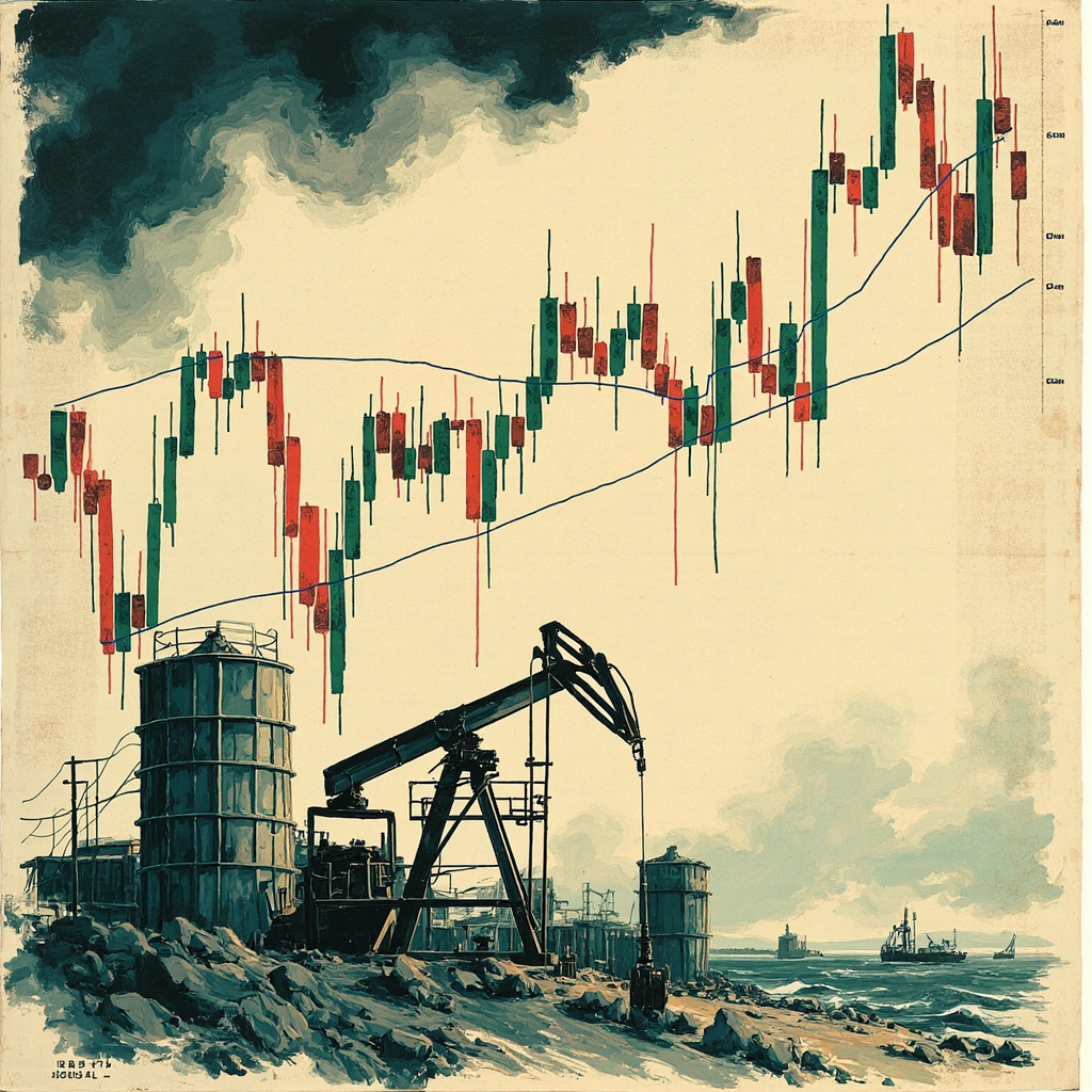Oil futures trading screen showing a sharp spike and reversal