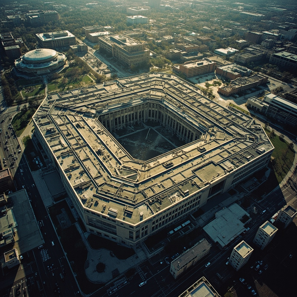 Pentagon building aerial view with OpenAI logo overlay