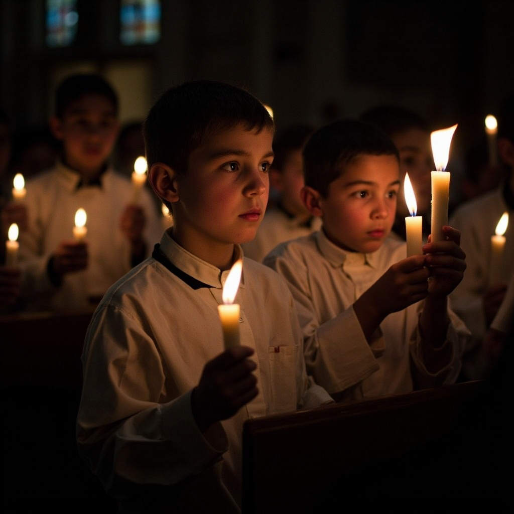 Catechumens holding candles during an Easter Vigil RCIA ceremony