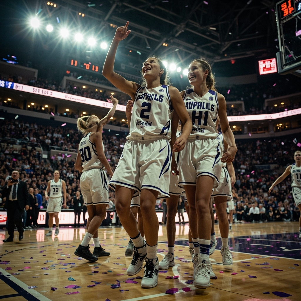 UConn players celebrating after advancing to the Final Four
