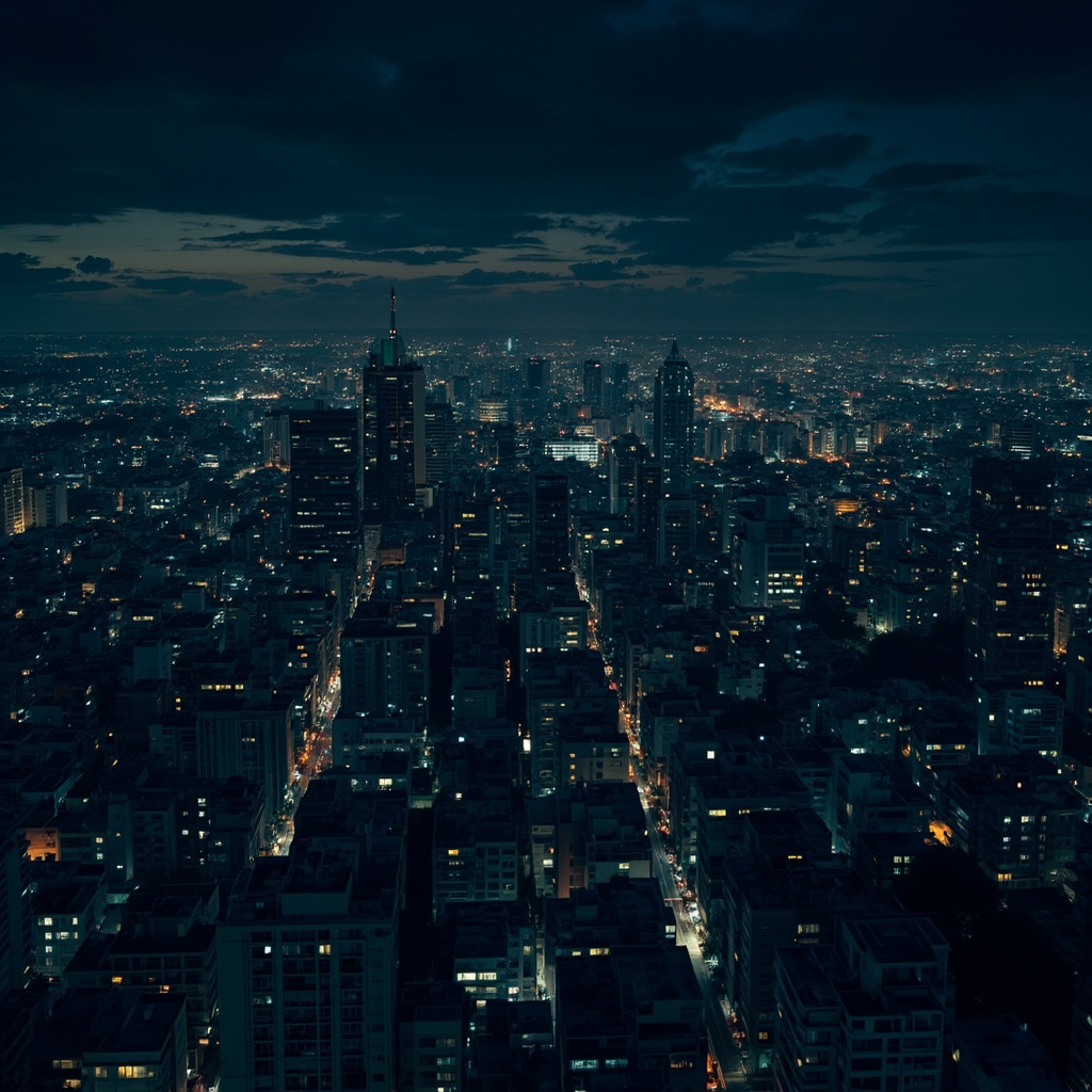 Aerial view of Havana at night with most of the city in darkness