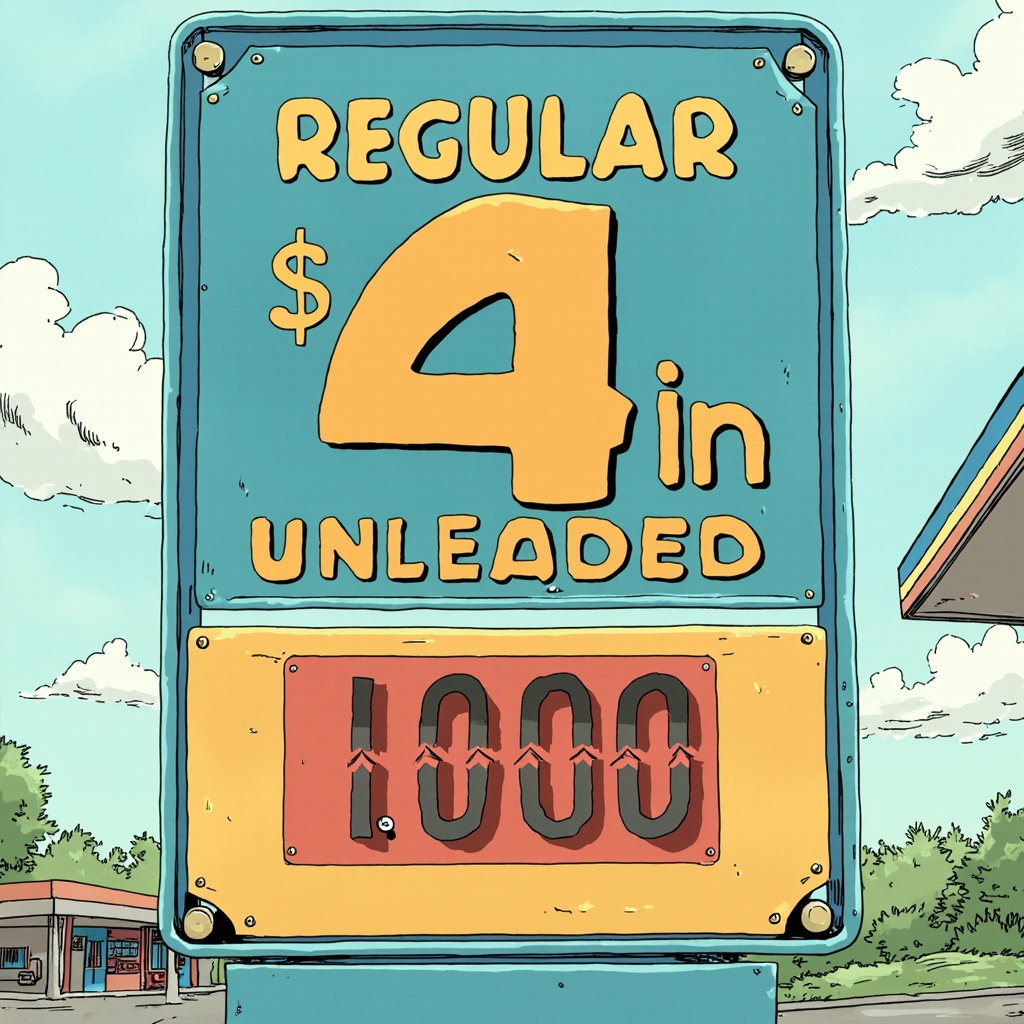 A gas station price sign displaying regular unleaded at over four dollars per gallon