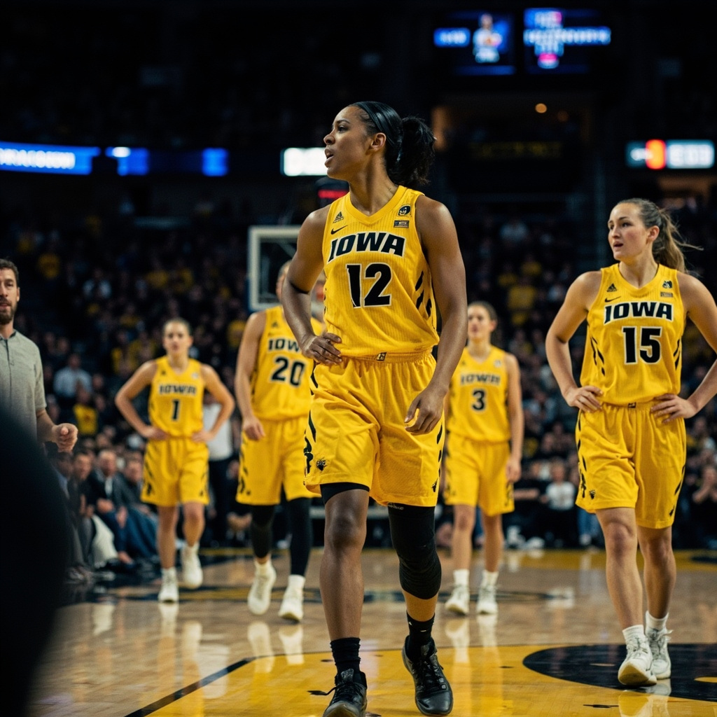 Iowa Hawkeyes women's basketball team on court during NCAA tournament game