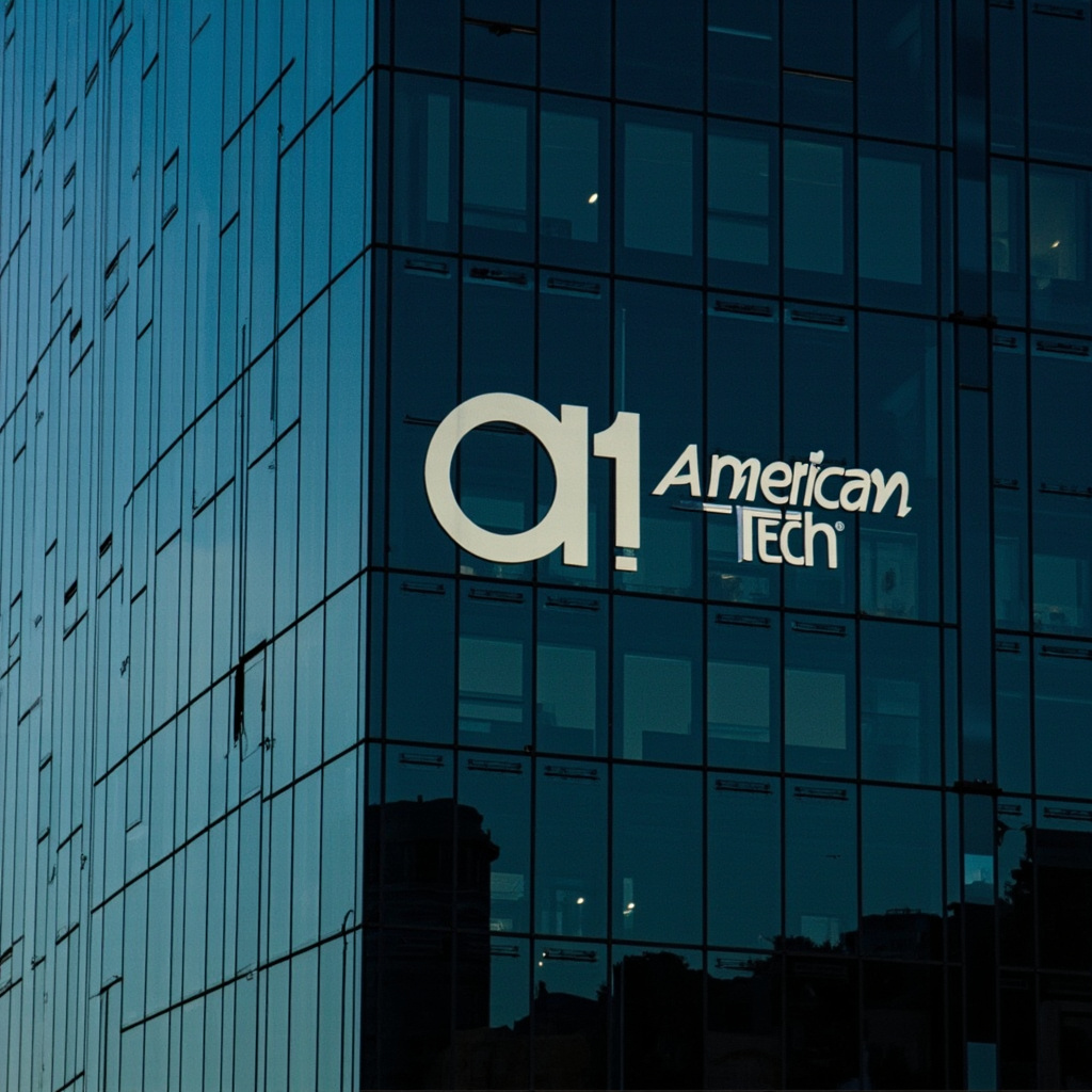 A corporate office building in Dubai with an American tech company logo reflected in tinted glass