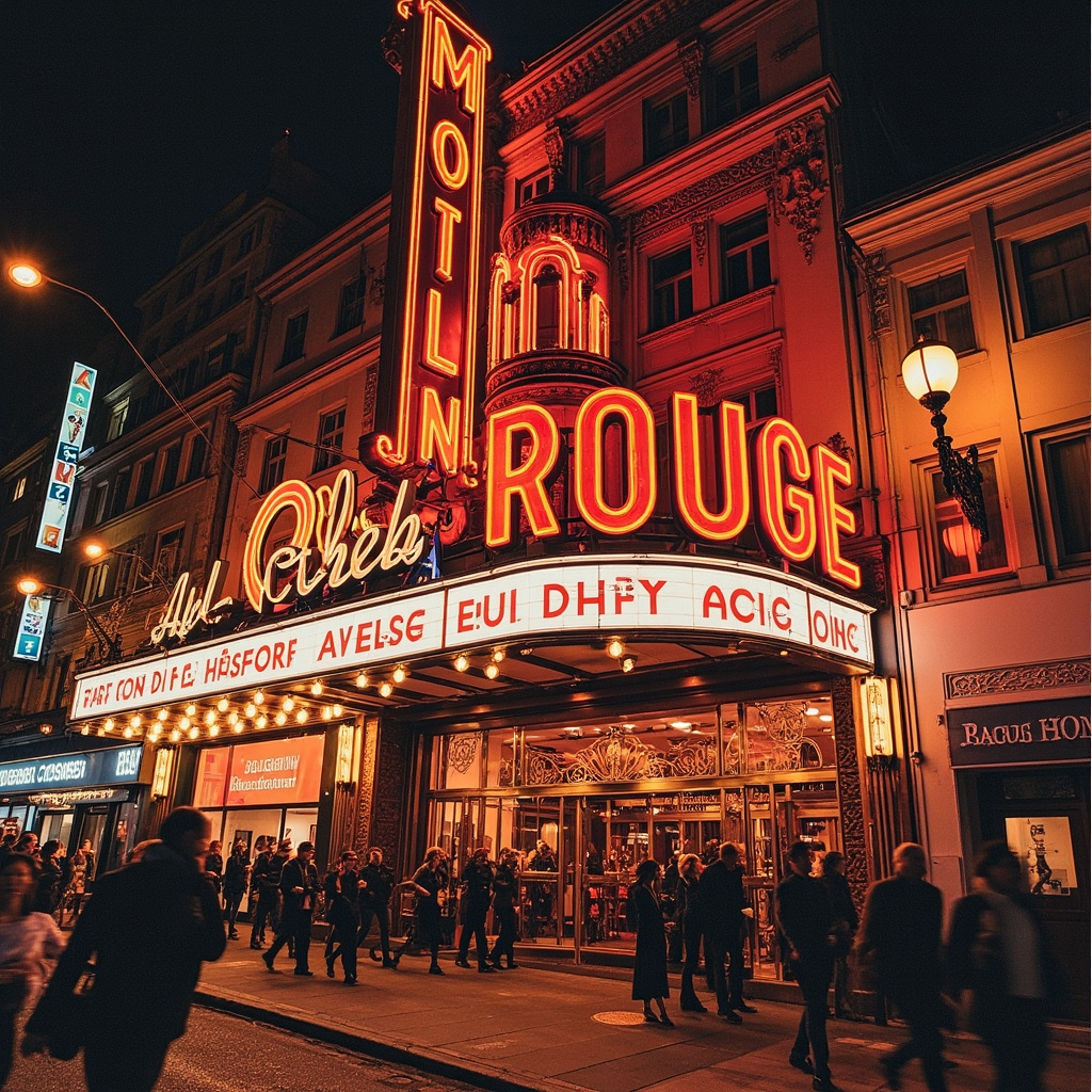 The marquee of the Al Hirschfeld Theatre showing Moulin Rouge