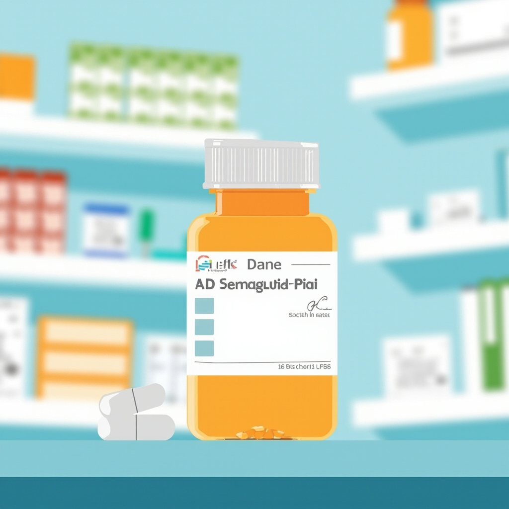 Oral semaglutide pill bottle on a pharmacy counter