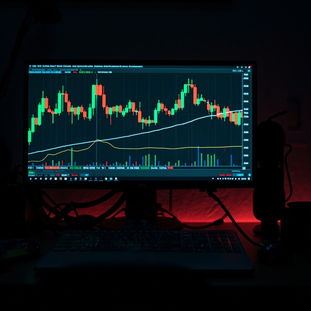 Bitcoin price chart showing sharp spike and drop with overlay of Trump at podium