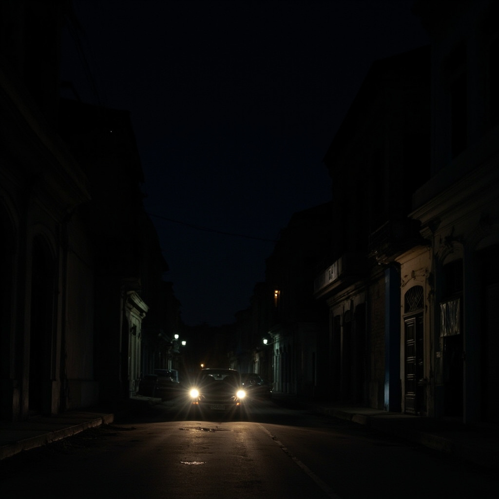 Satellite image of Cuba at night showing total darkness across the island