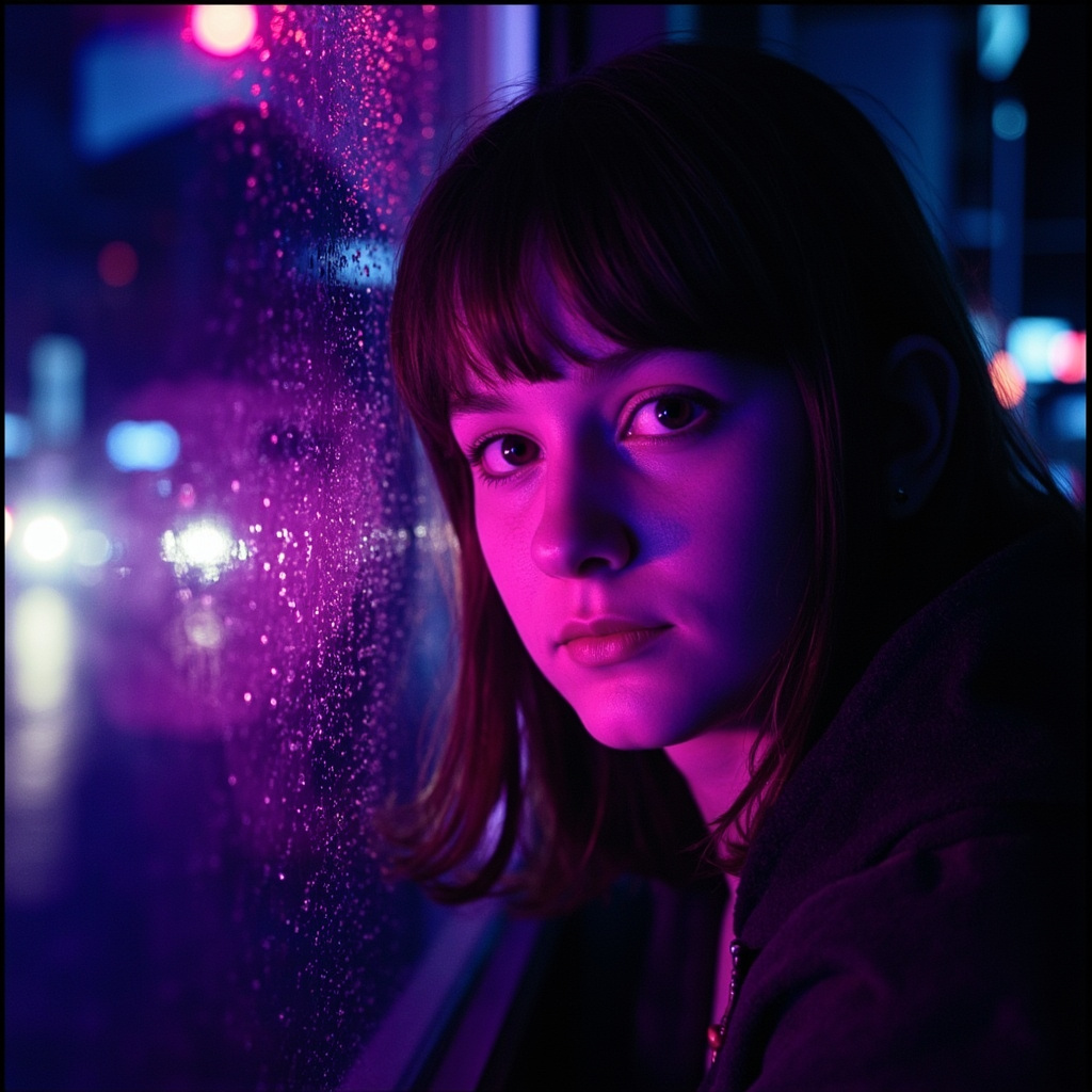 Stylized neon-lit portrait of a young woman in the Euphoria visual aesthetic