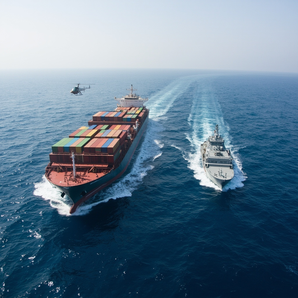 A Red Sea shipping map showing missile trajectory lines from Yemen toward shipping lanes