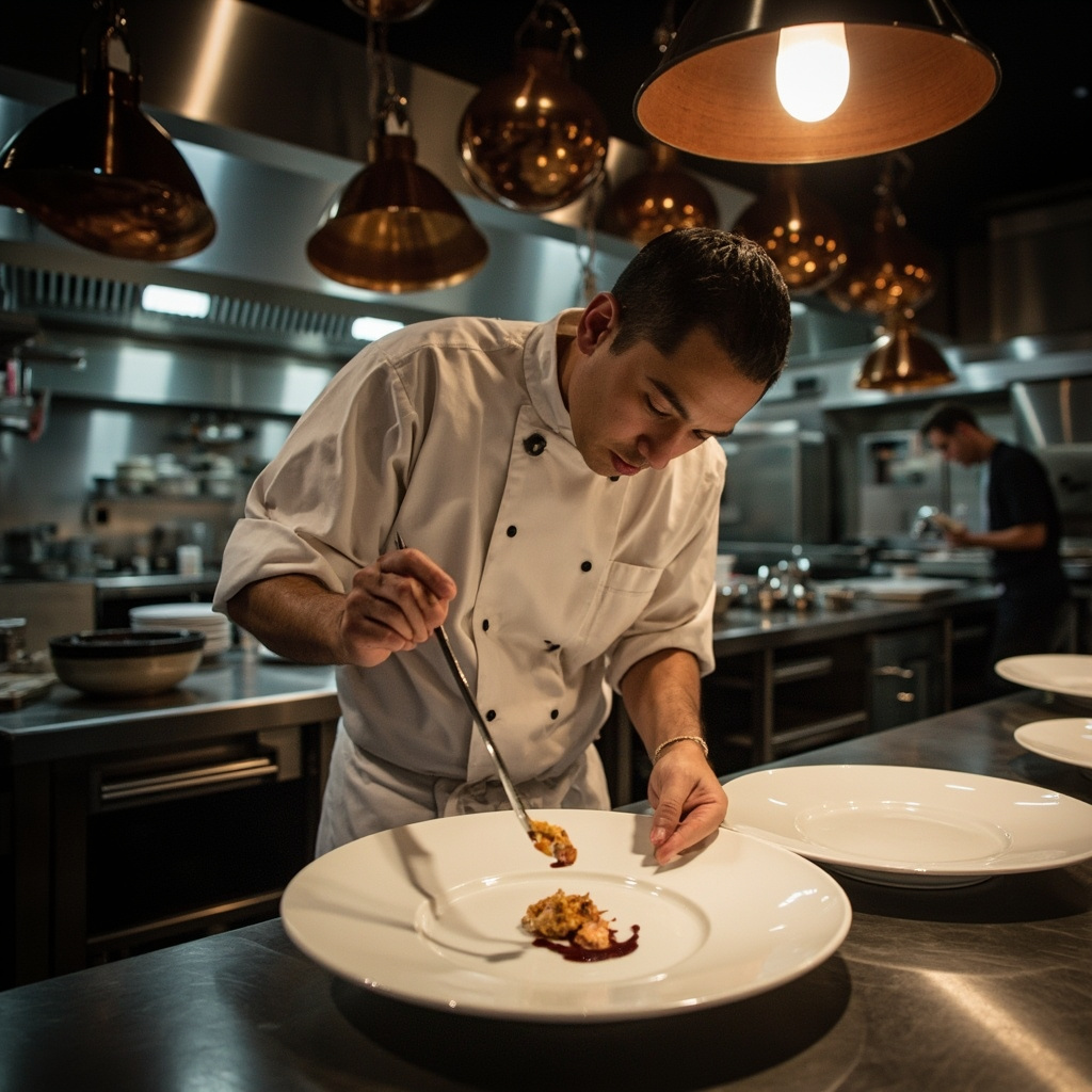 Restaurant plate with smaller portion of high-protein food next to a regular-sized plate for comparison