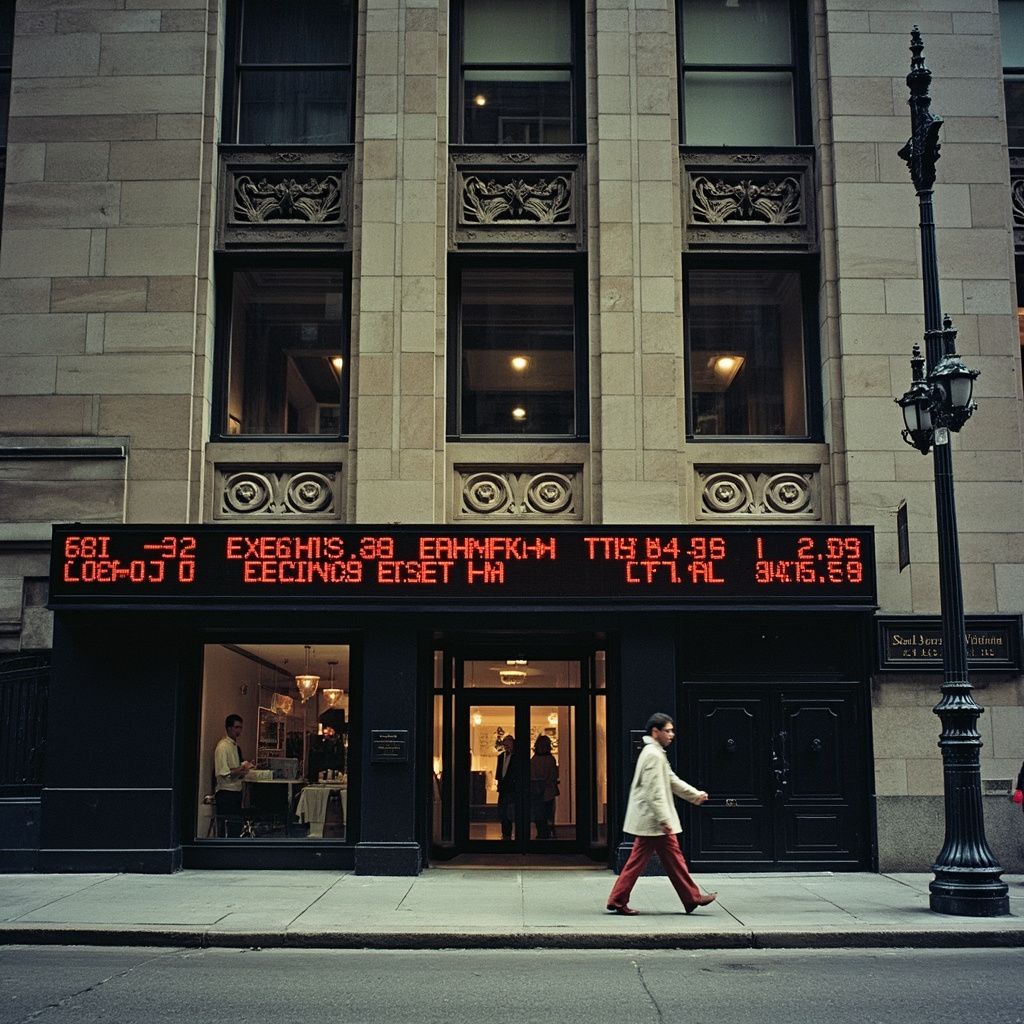 Stock market trading floor screens showing oil price charts and economic indicators in red