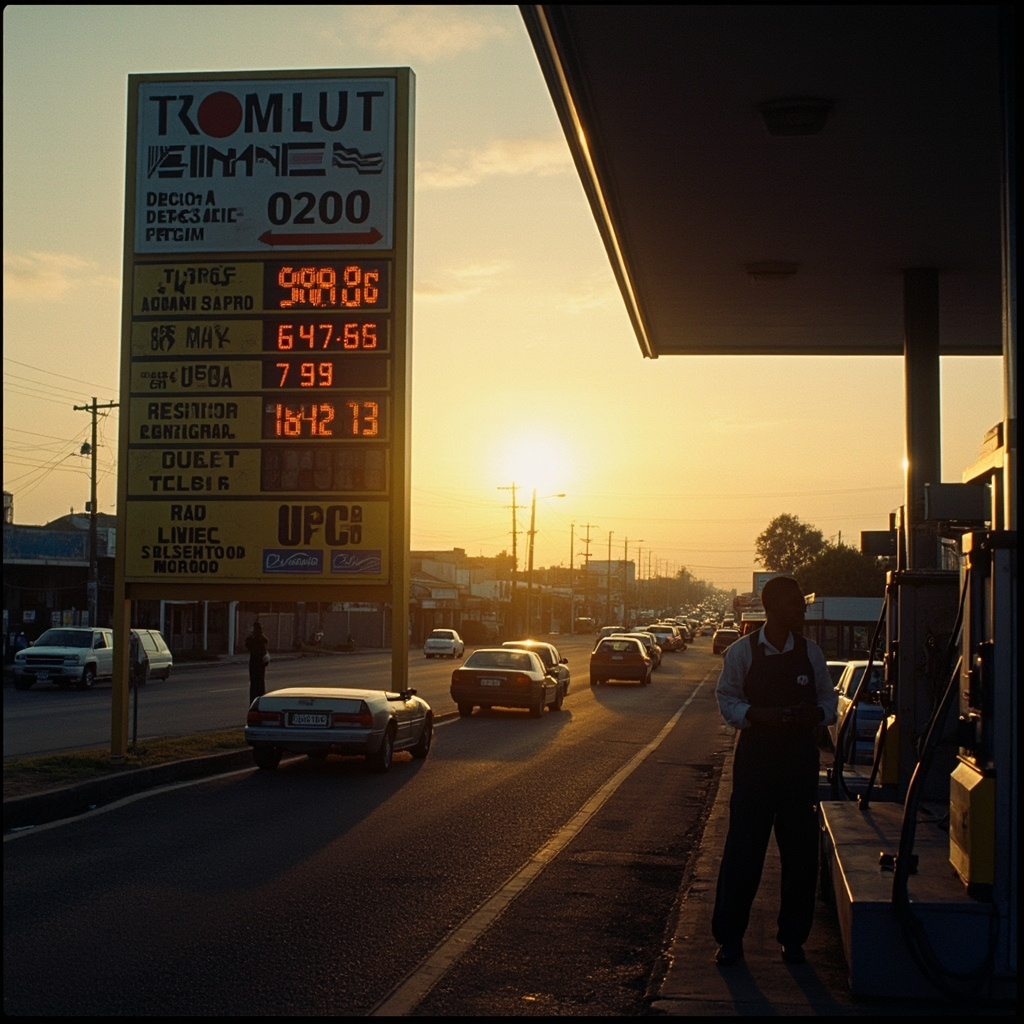 South African petrol station price board showing dramatically increased fuel prices