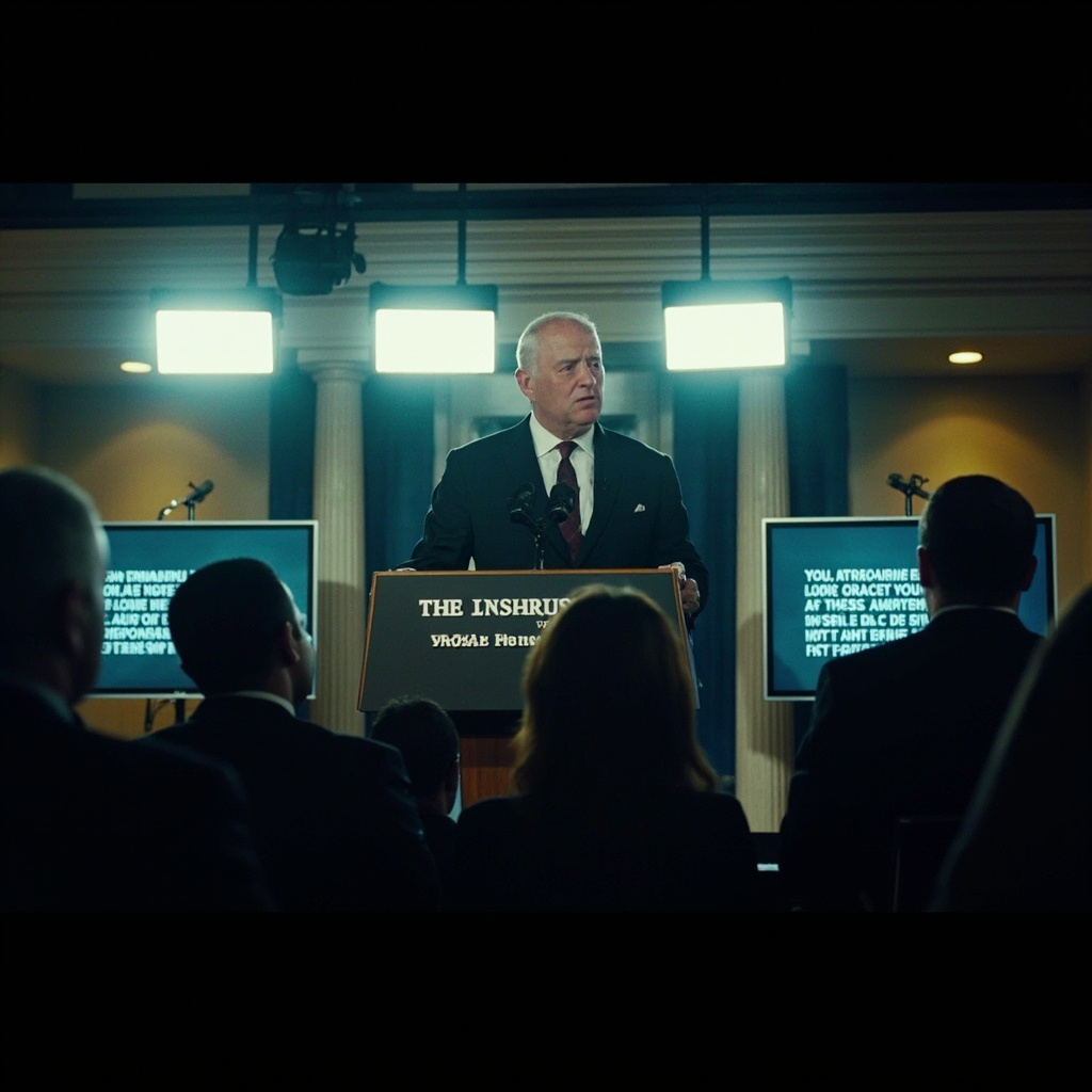 Split screen showing Trump at podium with two contradictory quote overlays