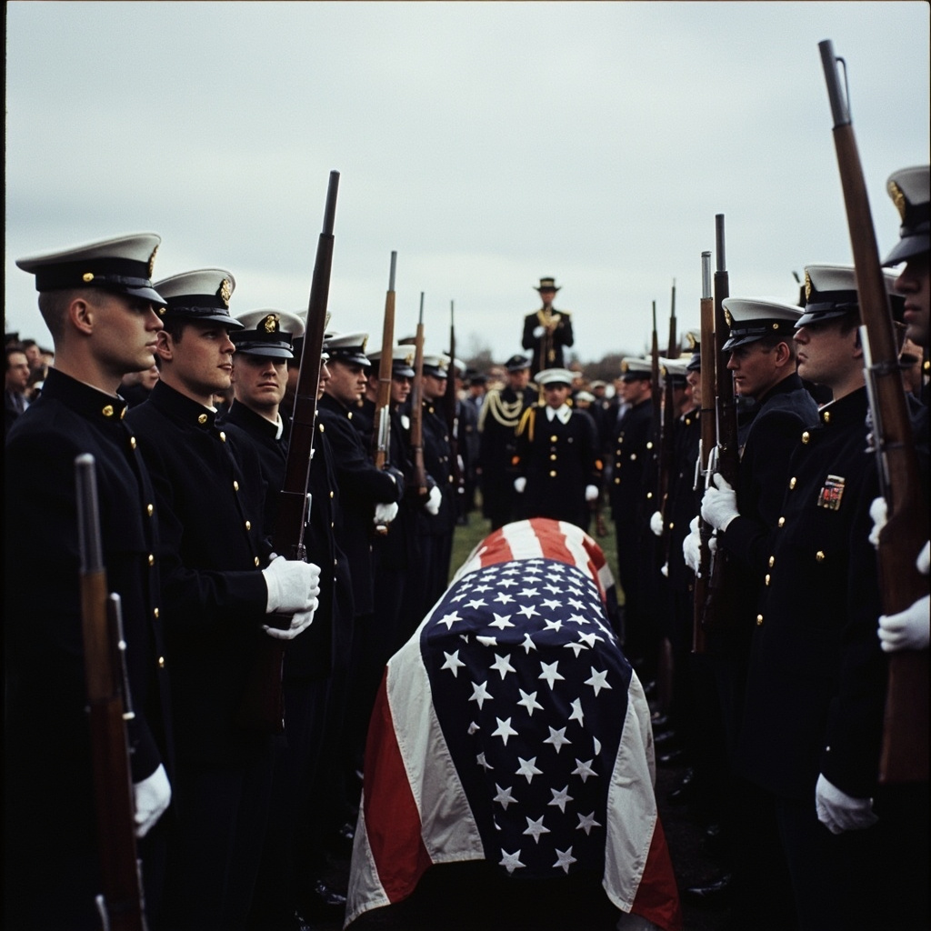 Military honor guard carrying a flag-draped coffin at Dover Air Force Base